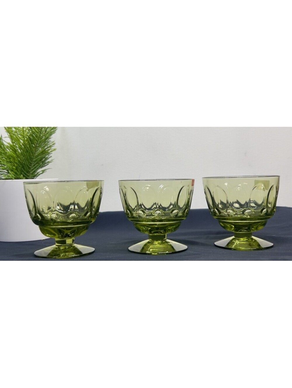 3 Vintage Fostoria Green Pedestal Dessert Or Fruit Cups/ Bowls